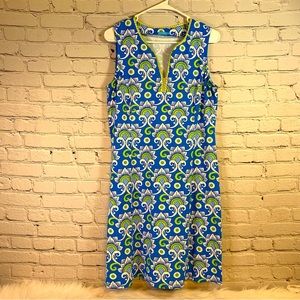 J McLaughlin Blue Green White Sheath Dress Sleeveless